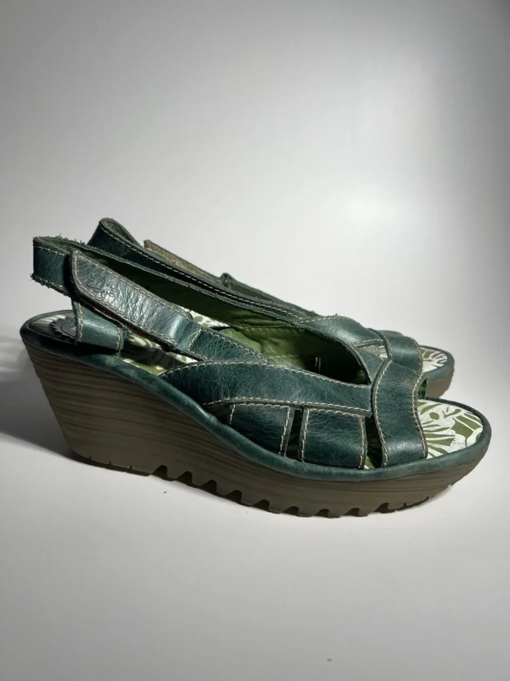 Fly London Leather Slip On Wedge Shoes Olive Green Women’s EU 37 US 6